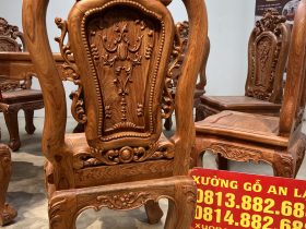 Bộ bàn ăn tròn gỗ hương đá 8 ghế louis hồng hạt (Bác Lai, Hà Nội) 32 mặt lưng ghế louis hoàng gia