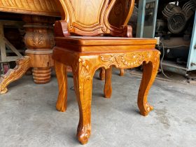 Bộ bàn ăn 10 ghế louis có tay siêu vip gỗ gõ đỏ (Anh Bắc, Hải Phòng) 25 ghế ăn mẫu chân quỳ gỗ gõ đỏ