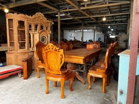 Bộ bàn ăn 10 ghế louis có tay siêu vip gỗ gõ đỏ (Anh Bắc, Hải Phòng) 18 bàn ghế phòng ăn 10 ghế cao cấp gỗ gõ đỏ tự nhiên