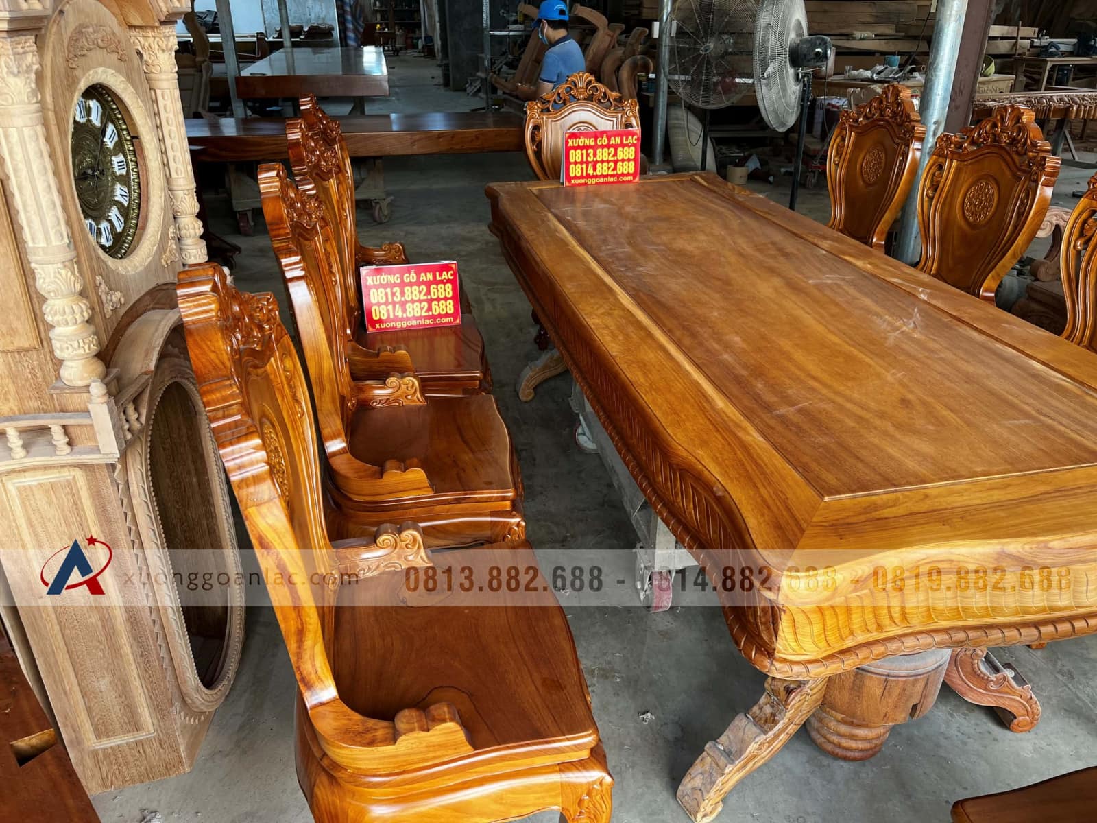 Bộ bàn ăn 10 ghế louis có tay siêu vip gỗ gõ đỏ (Anh Bắc, Hải Phòng) 5 bàn ghế ăn 10 ghế gỗ gõ đỏ tự nhiên