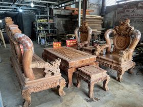 bàn ghế phòng khách gỗ hương đá mẫu minh quốc nghê cao cấp