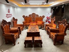 Bộ bàn ghế Hoàng Gia nguyên khối 10 món gỗ hương đá siêu vip
