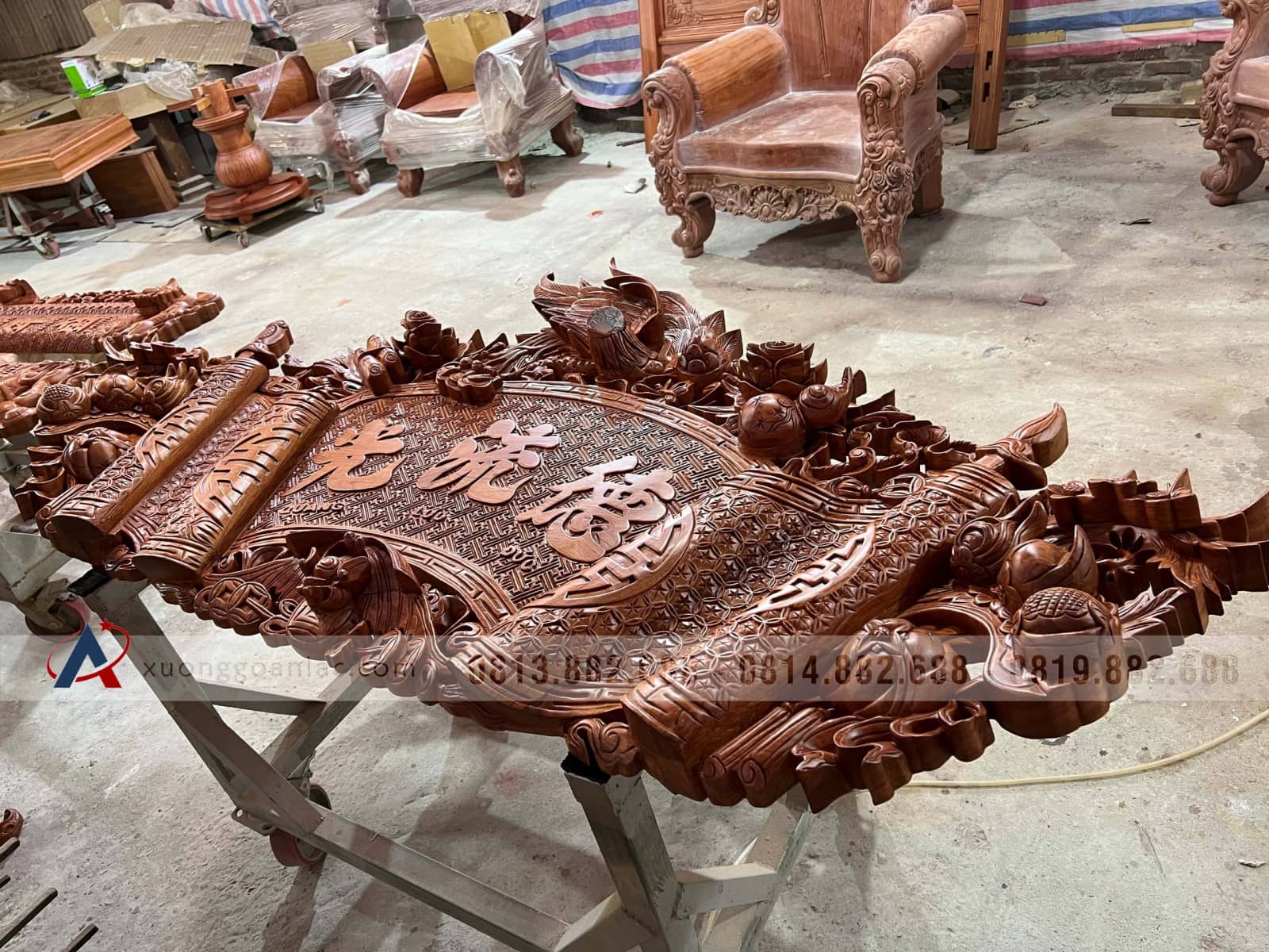 Bộ cuốn thư câu đối gỗ hương đá (bác Lâm - Thạch Thất, Hà Nội) 34 Bộ cuốn thư câu đối gỗ hương đá (bác Lâm - Thạch Thất, Hà Nội) - Ảnh 34