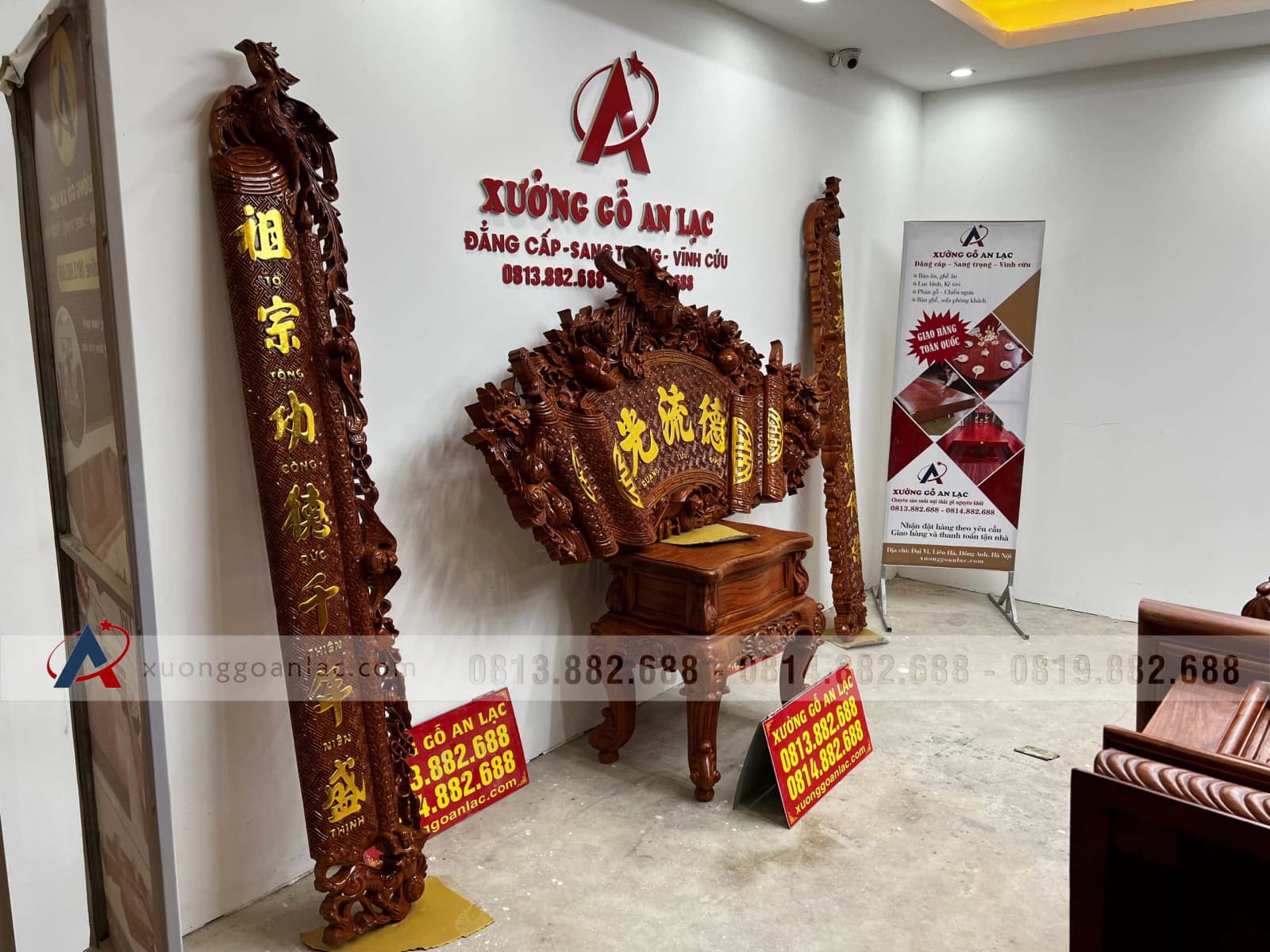 Bộ cuốn thư câu đối gỗ hương đá (bác Lâm - Thạch Thất, Hà Nội) 83 bộ cuốn thư câu đối phòng thờ cao cấp chất liệu gỗ hương đá tự nhiên
