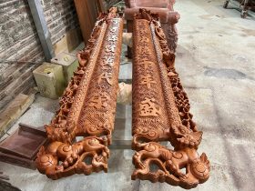 Bộ cuốn thư câu đối gỗ hương đá (bác Lâm - Thạch Thất, Hà Nội) 63 cuốn thư câu đối gỗ hương đá đục tay