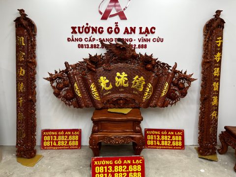 cuốn thư câu đối gỗ hương đá cao cấp của xưởng gỗ an lạc