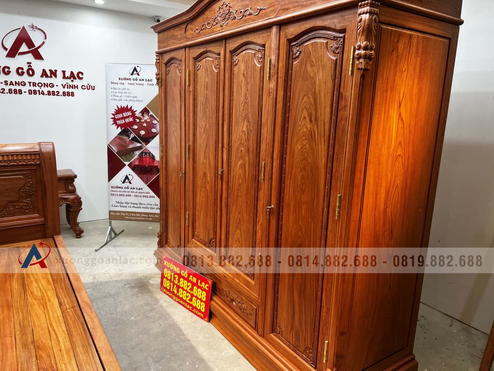 Tủ quần áo 3 buồng 4 cánh gỗ hương đá 43 tủ quần áo gỗ hương đá cao cấp