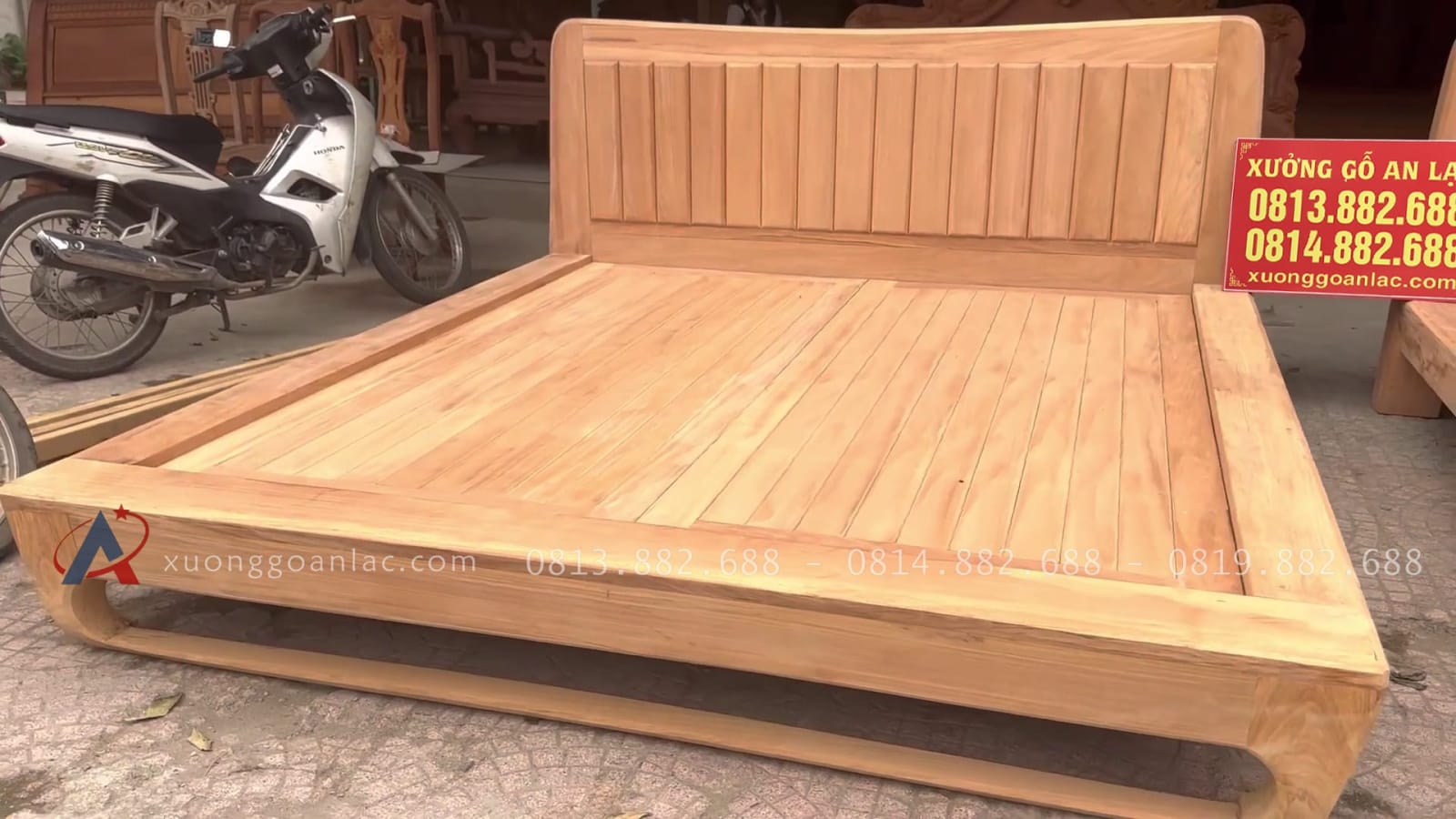 Mộc giường Zito chân hươu 1m8 x 2m gỗ gõ đỏ giao Thanh Oai 9 bản mộc mẫu giường ngủ hiện đại