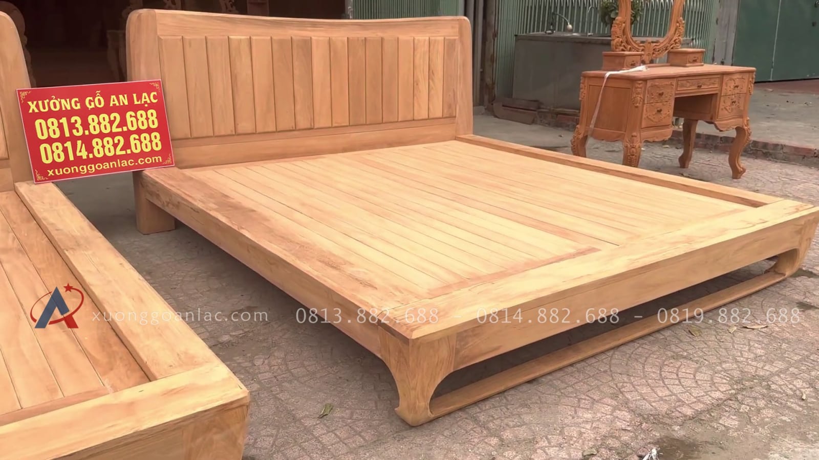 Mộc giường Zito chân hươu 1m8 x 2m gỗ gõ đỏ giao Thanh Oai 11 giường ngủ dát phản nan