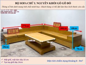 KÍCH THƯỚC BỘ SOFA CHỮ L NGUYÊN KHỐI GỖ GÕ ĐỎ