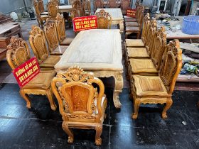 Bộ bàn ăn hoàng gia 10 ghế hồng hạt đục hai mặt gỗ gõ đỏ cao cấp hàng mộc (Anh Thuyết, Hà Nội) 21 Ban an Hoang gia 10 ghe Hong Hat 1