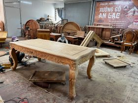 Bộ bàn ăn hoàng gia 10 ghế hồng hạt đục hai mặt gỗ gõ đỏ cao cấp hàng mộc (Anh Thuyết, Hà Nội) 36 Ban an Hoang gia 10 ghe Hong Hat 16