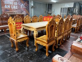 Bộ bàn ăn hoàng gia 10 ghế hồng hạt đục hai mặt gỗ gõ đỏ cao cấp hàng mộc (Anh Thuyết, Hà Nội) 27 bộ bàn ghế ăn đẹp gỗ gõ đỏ tự nhiên cao cấp