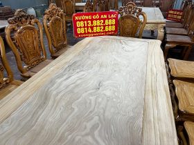 Bộ bàn ăn hoàng gia 10 ghế hồng hạt đục hai mặt gỗ gõ đỏ cao cấp hàng mộc (Anh Thuyết, Hà Nội) 28 Mặt bàn gỗ gõ đỏ Nam Phi chọn vân đẹp