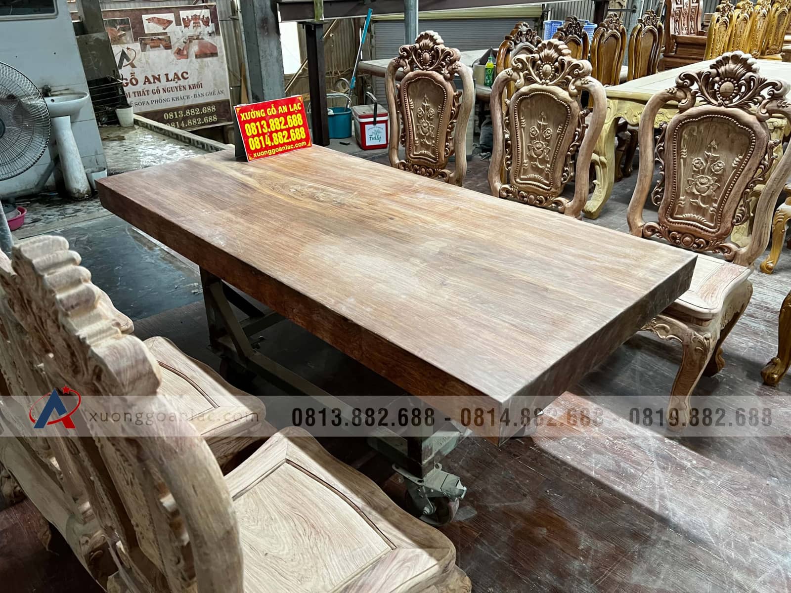 Bộ bàn ăn nguyên khối 6 ghế hồng hạt gỗ hương đá nguyên mộc 25 mẫu bàn ăn nguyên khối 6 ghế gỗ hương đá tự nhiên