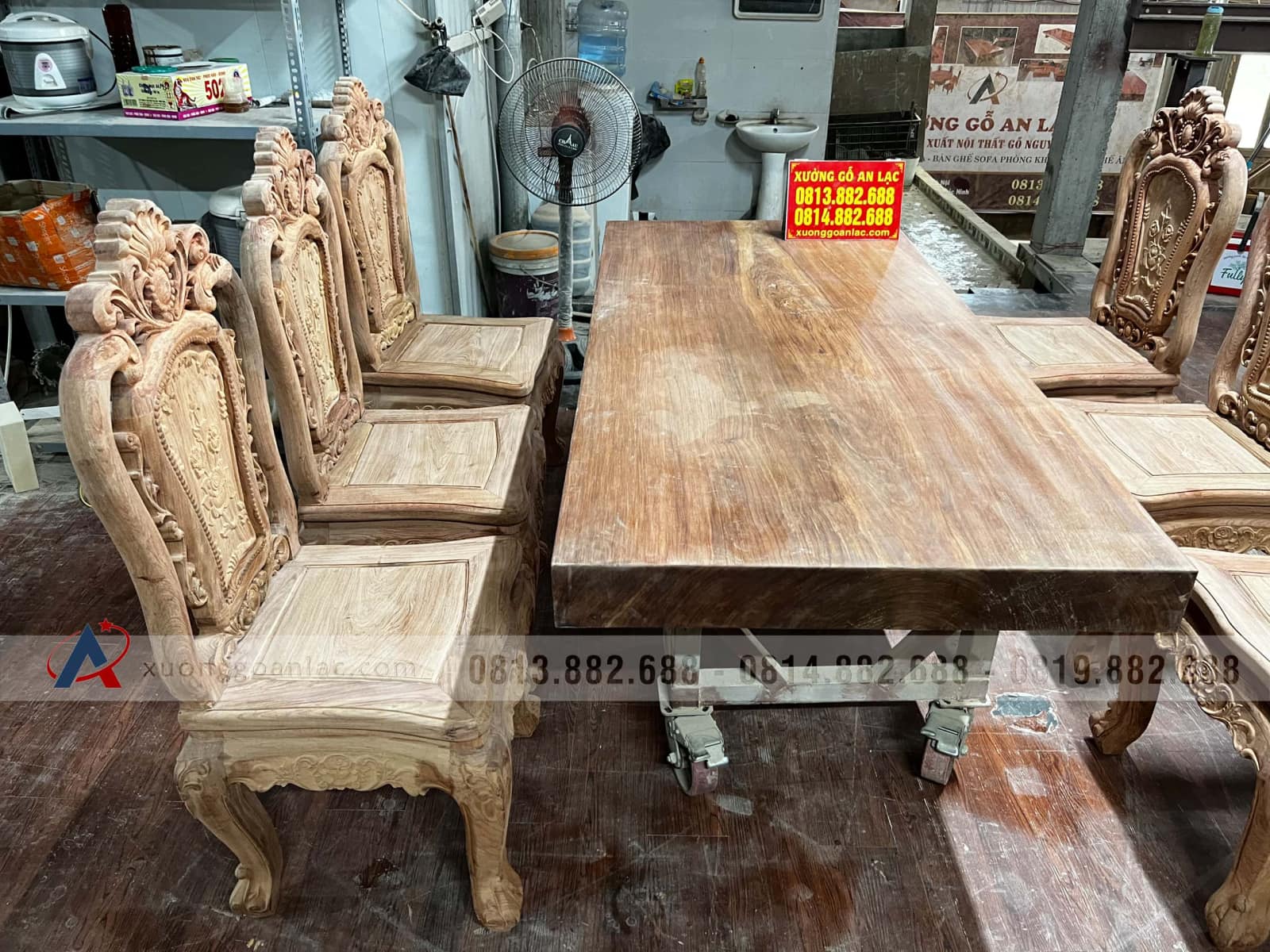 Bộ bàn ăn nguyên khối 6 ghế hồng hạt gỗ hương đá nguyên mộc 26 bộ bàn ăn 6 ghế gỗ hương đá cao cấp