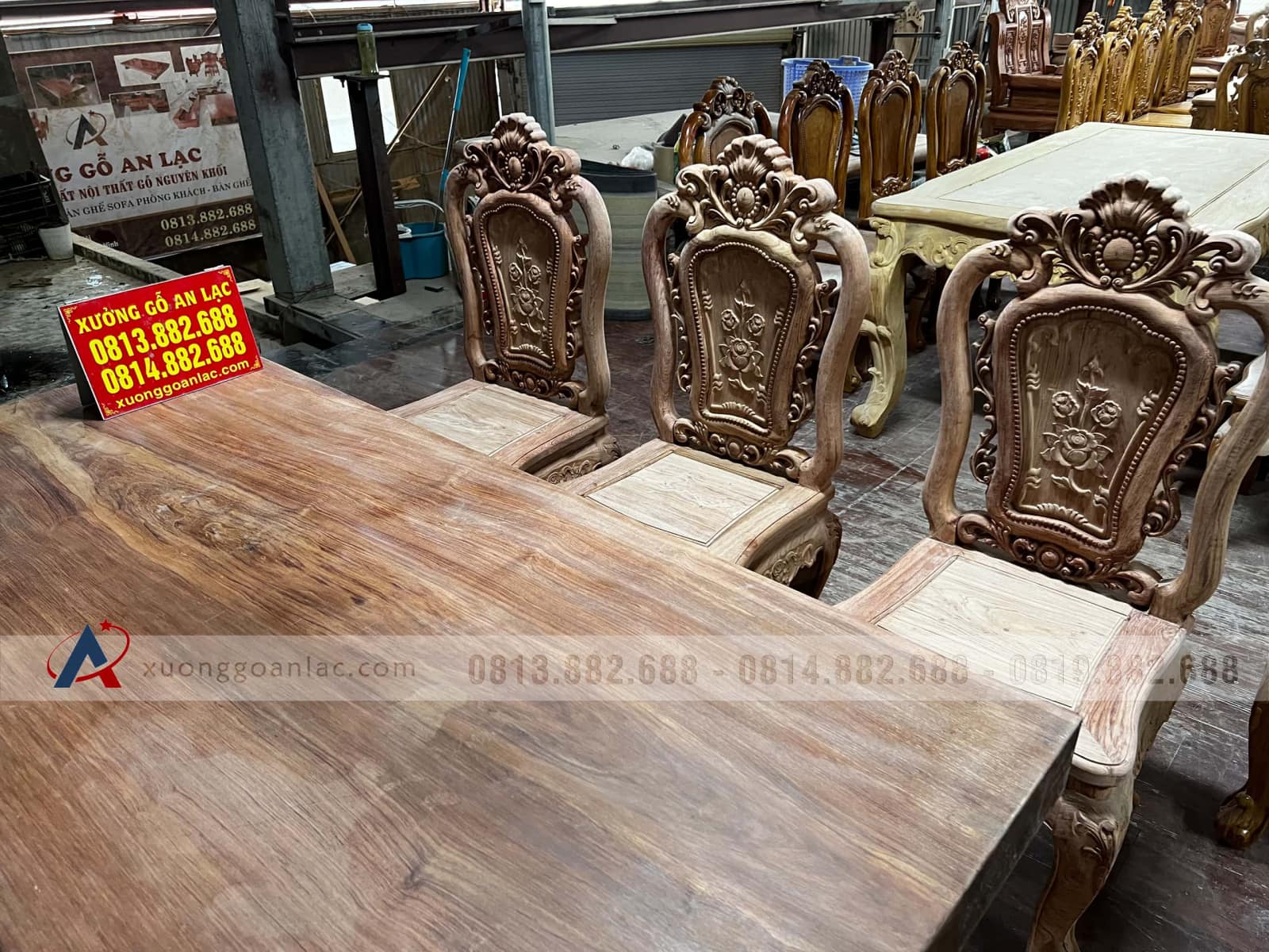 Bộ bàn ăn nguyên khối 6 ghế hồng hạt gỗ hương đá nguyên mộc 5 Bộ bàn ăn nguyên khối 6 ghế hồng hạt gỗ hương đá nguyên mộc - Ảnh 5