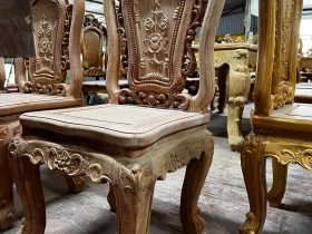 Bộ bàn ăn nguyên khối 6 ghế hồng hạt gỗ hương đá nguyên mộc 18 ghế ăn gỗ gõ đỏ đẹp