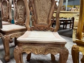 Bộ bàn ăn nguyên khối 6 ghế hồng hạt gỗ hương đá nguyên mộc 19 ghế ăn hoàng gia mẫu hồng hạt đục 2 mặt