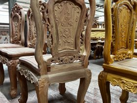Bộ bàn ăn nguyên khối 6 ghế hồng hạt gỗ hương đá nguyên mộc 20 ghế ăn gỗ gõ đỏ cao cấp