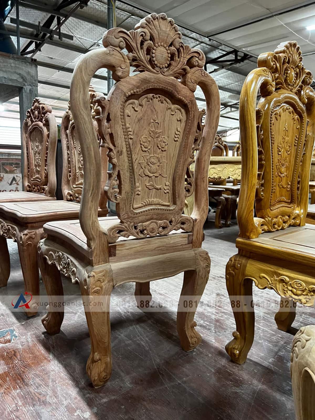 Bộ bàn ăn nguyên khối 6 ghế hồng hạt gỗ hương đá nguyên mộc 9 ghế ăn gỗ gõ đỏ cao cấp