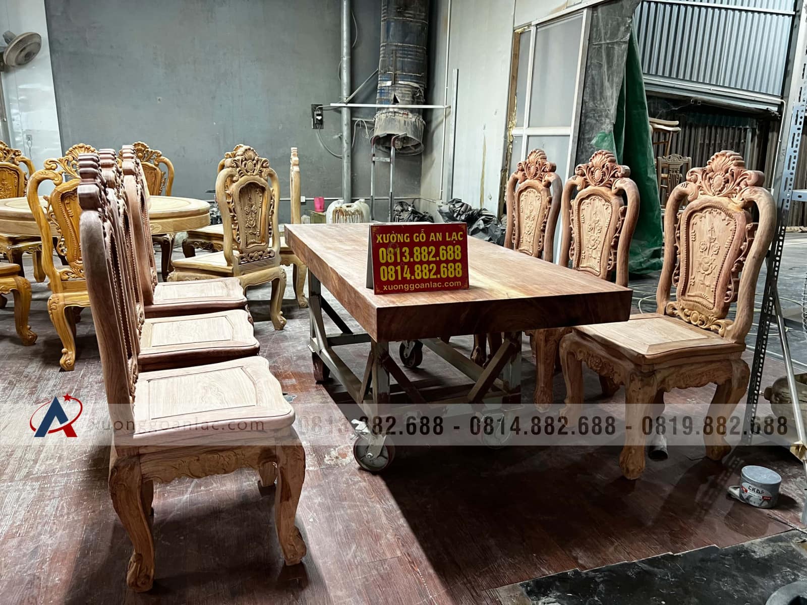Bộ bàn ăn nguyên khối 6 ghế hồng hạt gỗ hương đá nguyên mộc 33 mộc thô bộ bàn ăn nguyên khối 6 ghế louis hồng hạt cao cấp