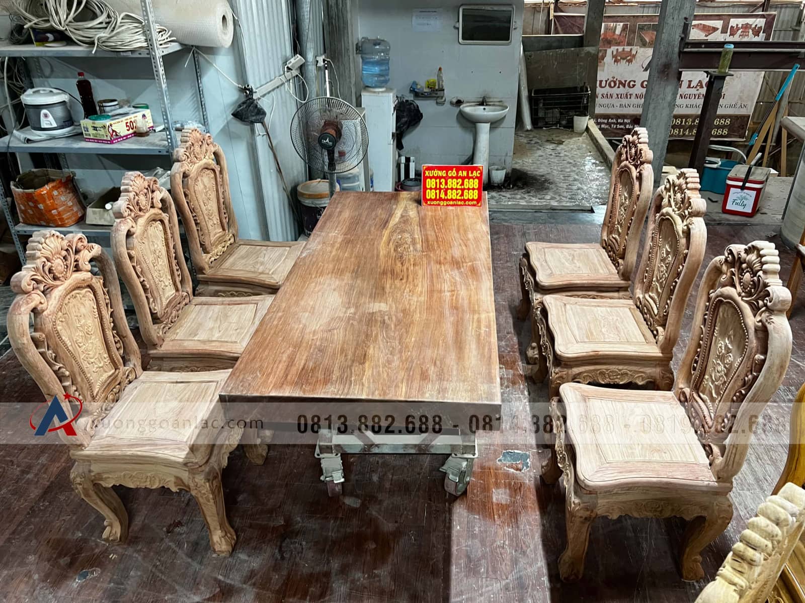 Bộ bàn ăn nguyên khối 6 ghế hồng hạt gỗ hương đá nguyên mộc 24 Nguyên mộc bộ bàn ăn nguyên khối 6 ghế hồng hạt gỗ Hương Đá