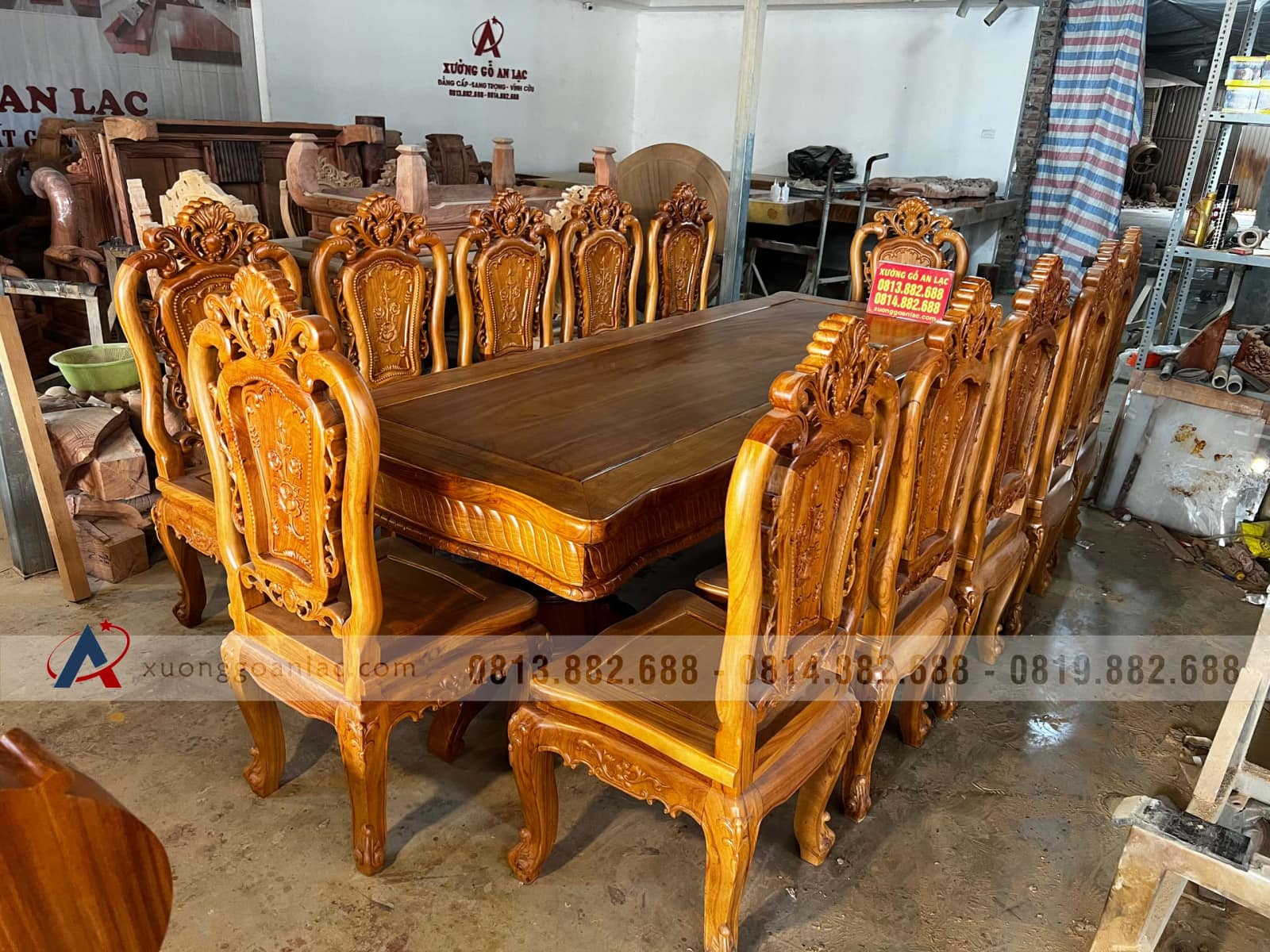 Bộ bàn ăn chữ nhật 12 ghế hồng hạt gỗ gõ đỏ cao cấp cực sang 2 Bộ bàn ăn chữ nhật 12 ghế hồng hạt gỗ gõ đỏ cao cấp cực sang - Ảnh 2