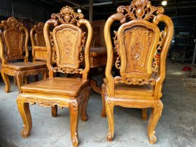 Bộ bàn ăn chữ nhật 12 ghế hồng hạt gỗ gõ đỏ cao cấp cực sang 31 ghế ăn hồng hạt gỗ gõ đỏ cao cấp