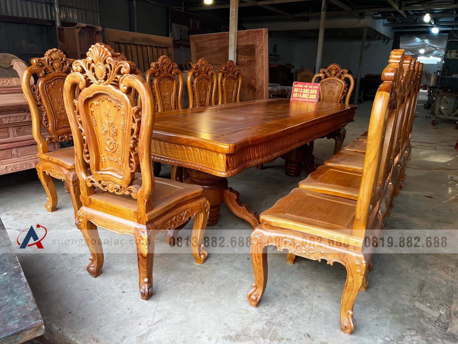 Bộ bàn ăn chữ nhật 12 ghế hồng hạt gỗ gõ đỏ cao cấp cực sang 45 bàn ăn 12 ghế gỗ gõ đỏ cao cấp
