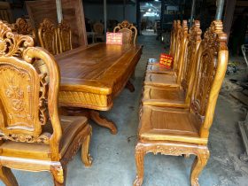 Bộ bàn ăn chữ nhật 12 ghế hồng hạt gỗ gõ đỏ cao cấp cực sang 25 Ban an chu nhat 12 ghe hong hat go go do cao cap 6