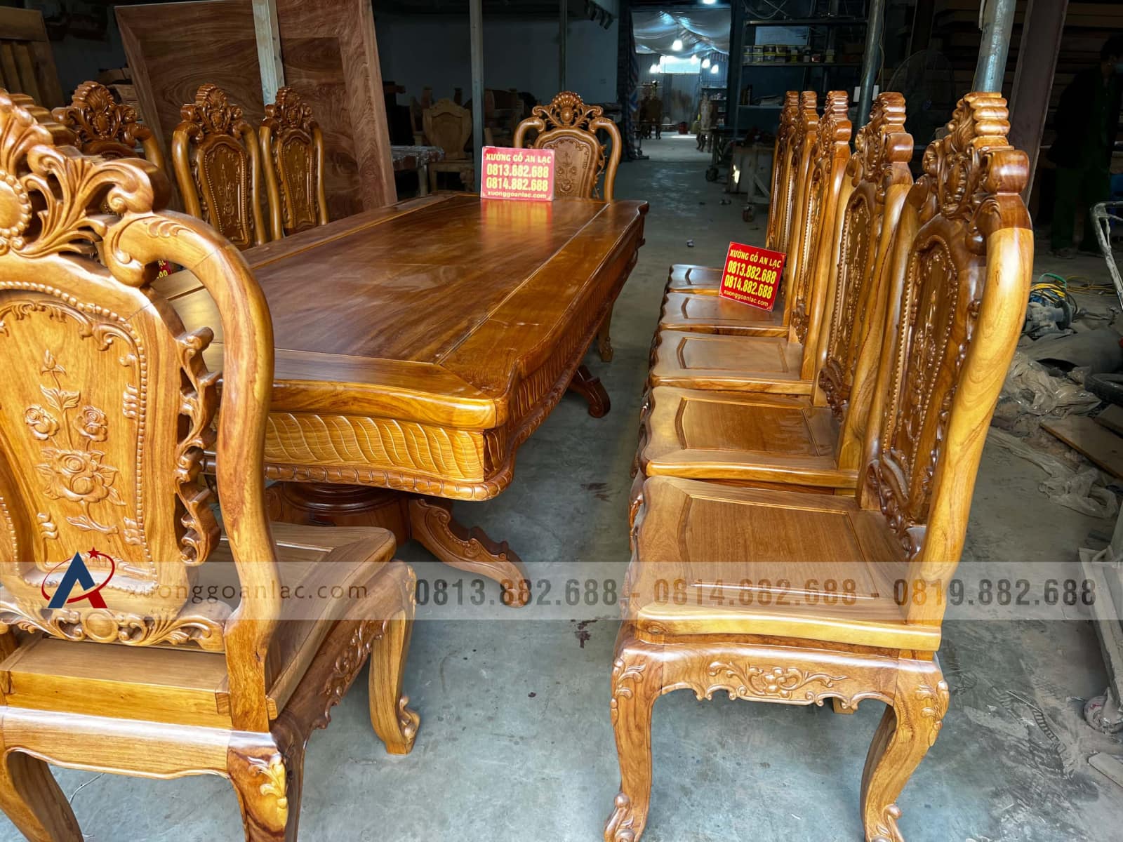 Bộ bàn ăn chữ nhật 12 ghế hồng hạt gỗ gõ đỏ cao cấp cực sang 6 Bộ bàn ăn chữ nhật 12 ghế hồng hạt gỗ gõ đỏ cao cấp cực sang - Ảnh 6