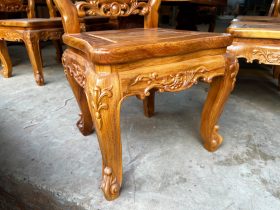 Bộ bàn ăn chữ nhật đục sen dẹo và 10 ghế louis hoa hồng gỗ gõ đỏ (Anh Khiêm, Quảng Bình) 29 mẫu ghế ăn gỗ gõ đỏ tự nhiên
