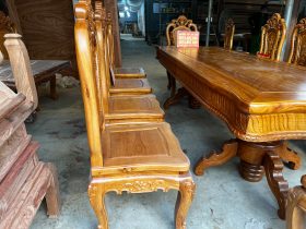 Bộ bàn ăn chữ nhật đục sen dẹo và 10 ghế louis hoa hồng gỗ gõ đỏ (Anh Khiêm, Quảng Bình) 23 Ban an chu nhat duc sen deo va 10 ghe louis hoa hong go go do 7