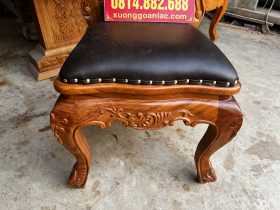Bộ bàn ăn gõ đỏ nguyên khối và 8 ghế louis bọc da (Anh Toàn, Bắc Giang) 20 ghế louis bọc đệm