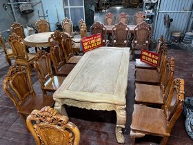 Bộ bàn ăn louis hoàng gia 8 ghế hồng hạt tựa trơn 12 bàn ăn 8 ghế gỗ gõ đỏ nam phi cao cấp