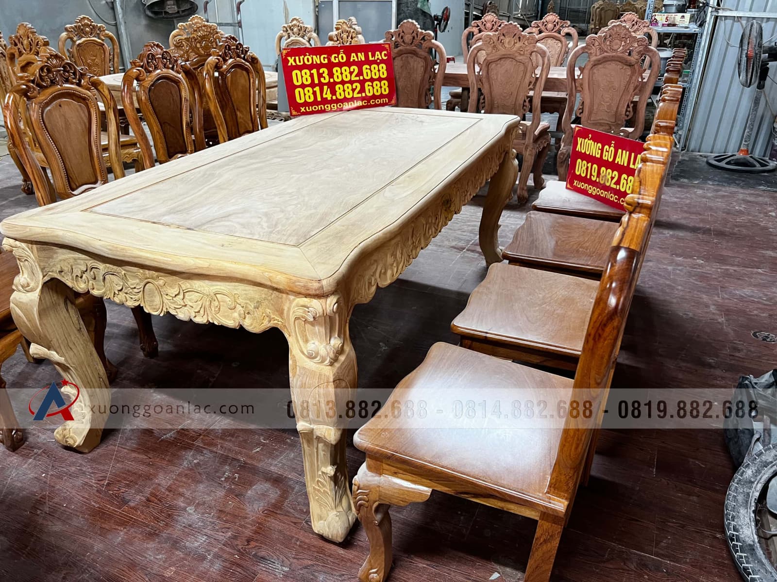 Bộ bàn ăn louis hoàng gia 8 ghế hồng hạt tựa trơn 23 bàn ăn 8 ghế gỗ gõ đỏ cao cấp
