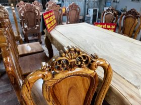 Bộ bàn ăn louis hoàng gia 8 ghế hồng hạt tựa trơn 17 Ban an hoang gia 8 ghe hong hat tu tron 7