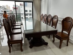 Bộ bàn ăn nguyên khối 10 ghế hoa cúc gỗ gõ đỏ siêu vip (Chị Bích Thủy, Hà Đông) 31 Ban an nguyen khoi chi Bich Thuy Ha Dong 17