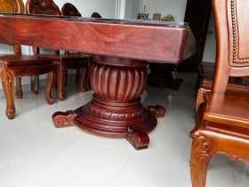 Bộ bàn ăn nguyên khối 10 ghế hoa cúc gỗ gõ đỏ siêu vip (Chị Bích Thủy, Hà Đông) 24 bàn ăn nguyên khối gỗ gõ đỏ tự nhiên đẳng cấp