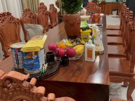 Bộ bàn ăn nguyên khối gỗ hương đá 12 ghế Louis hoàng gia (Cô Hà, Hà Nội) 22 bàn ăn gỗ hương đá siêu đẹp