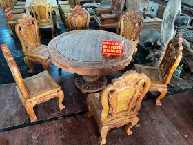 Bộ bàn ăn Long Khung gỗ Hương Đá 6 ghế hồng hạt