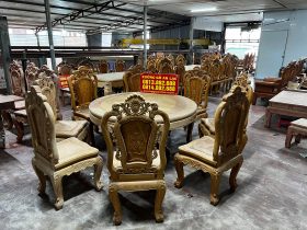 Bộ bàn ăn tròn 8 ghế louis hồng hạt gỗ gõ đỏ mẫu vip 17 Mẫu bàn ăn 8 ghế gỗ gõ đỏ mẫu louis hoàng gia