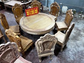 Bộ bàn ăn tròn 8 ghế louis hồng hạt gỗ gõ đỏ mẫu vip 15 bàn ăn tròn 1m37 gỗ gõ đỏ cao cấp