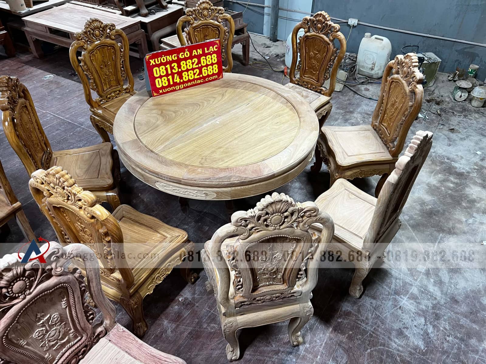 Bộ bàn ăn tròn 8 ghế louis hồng hạt gỗ gõ đỏ mẫu vip 27 bàn ăn tròn 1m37 gỗ gõ đỏ cao cấp