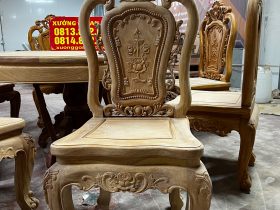 Bộ bàn ăn tròn 8 ghế louis hồng hạt gỗ gõ đỏ mẫu vip 19 ghế ăn mẫu louis hồng hạt