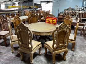 Bàn ăn tròn gõ đỏ 8 ghế Hồng Hạt cao cấp
