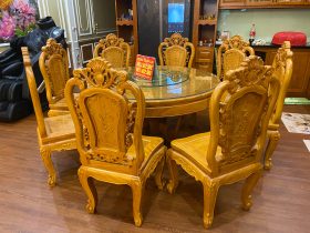 Bộ bàn ăn tròn khung ván và 8 ghế hồng hạt gỗ gõ đỏ cao cấp (Anh Bảo, Hà Nội) 15 bàn ăn tròn 8 ghế hồng hạt gỗ gõ đỏ cao cấp