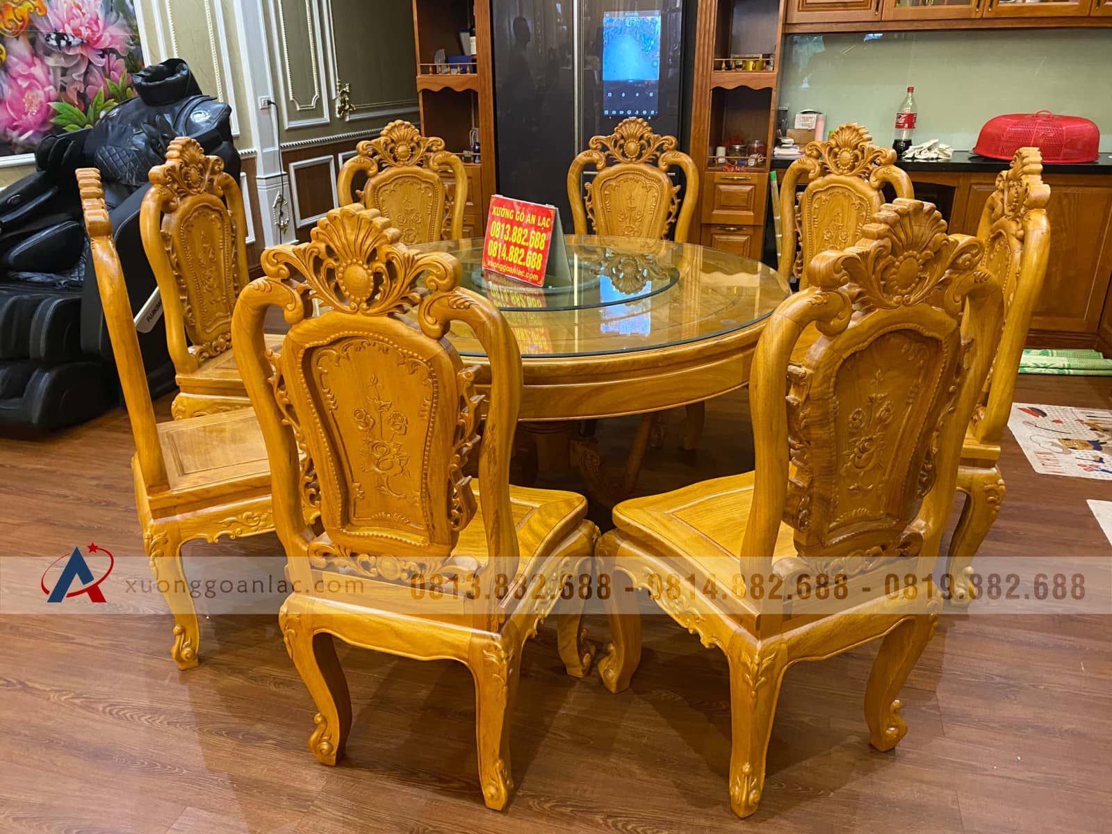 Bộ bàn ăn tròn khung ván và 8 ghế hồng hạt gỗ gõ đỏ cao cấp (Anh Bảo, Hà Nội) 23 bàn ăn tròn 8 ghế hồng hạt gỗ gõ đỏ cao cấp