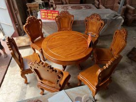 Bộ bàn ăn tròn đường kính 1m17 và 6 ghế gỗ louis gõ đỏ cao cấp (Anh Lĩnh, Bắc Giang) 16 bàn ăn tròn gỗ gõ đỏ đẳng cấp